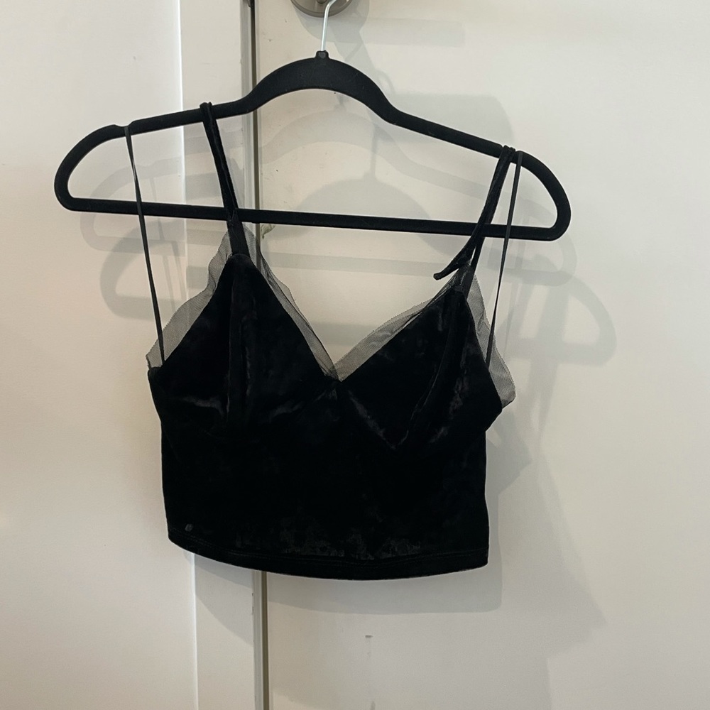 cotton candy la velvet black crop top w mesh trim